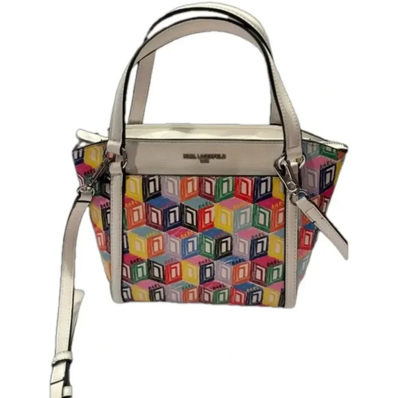 Karl Lagerfeld Paris Crossbody Bag Purse Monogram Cube Multi Color Rainbow NWT - Picture 2 of 12